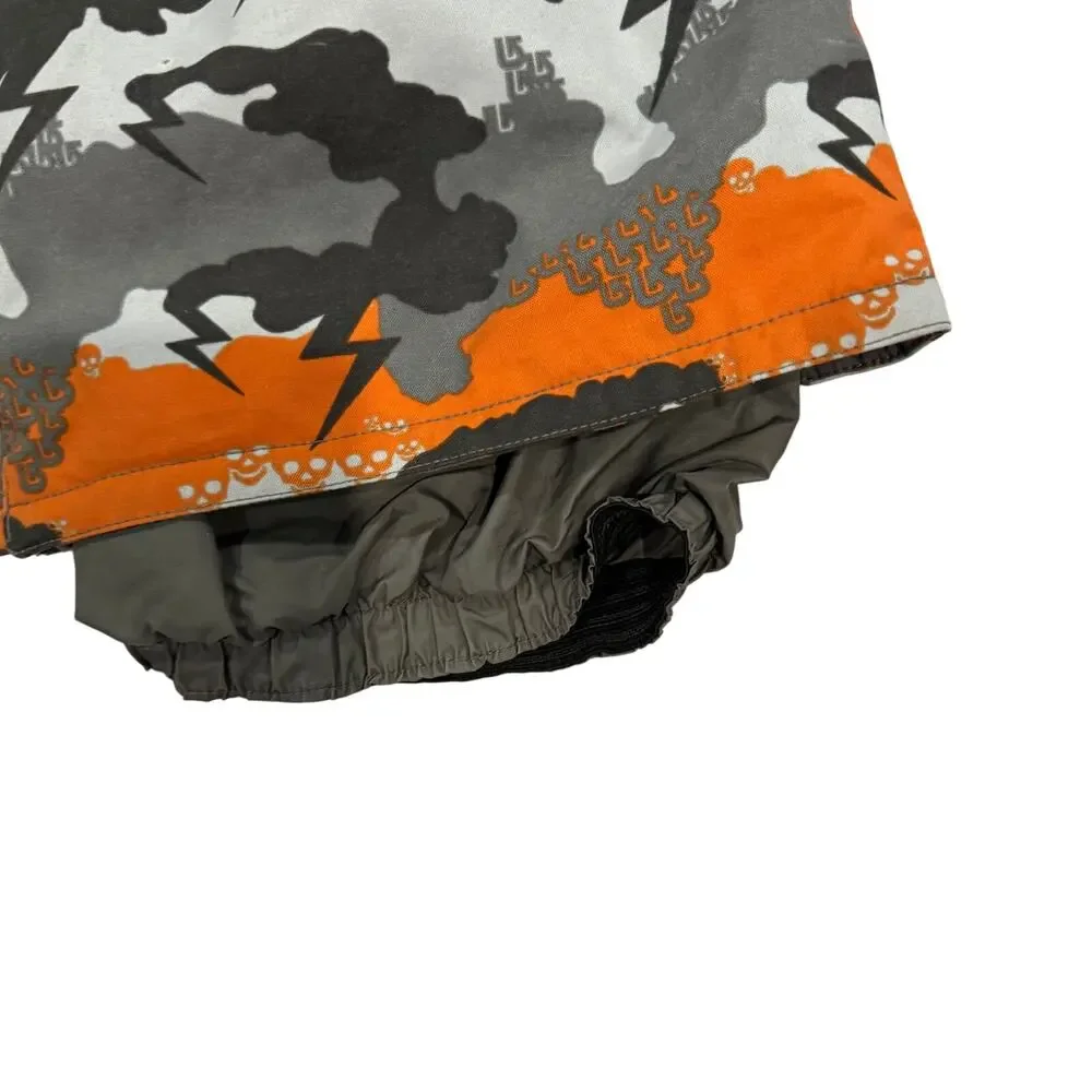Burton Boys XL Insulated Snowboard Pants Orange Gray Camo Skull Lightning EUC